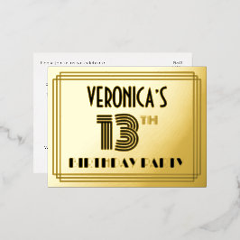 13th誕生日パーティー～アールデコスタイル"13" +名前 箔招待状ポストカード