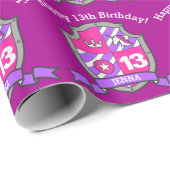 13th誕生日パープルユニコーンシールドクレスト紙 ラッピングペーパー (ロールコーナー)