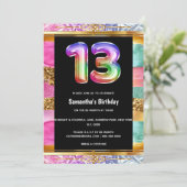 13th誕生日レインボーグリッターカラフルパーティー 招待状 (スタンド正面)
