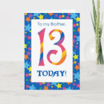 13th Birthday Card for Brother, Stripes and Stars カード<br><div class="desc">A bright and colourful 13th Birthday Card for a Brother with striped numbers and a starry border,  from a digital design by Judy Adamson. You can change the inside message if you wish.</div>