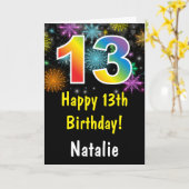 13th Birthday Colorful Rainbow Fireworks Card カード (黄色い花)