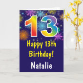 13th Birthday Colorful Rainbow Fireworks Navy Blue カード (黄色い花)