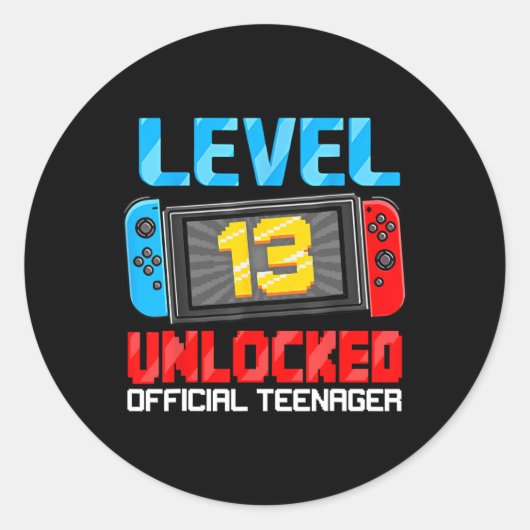 13th Birthday Game Level 13 Unlocked Official Teen ラウンドシール (正面)
