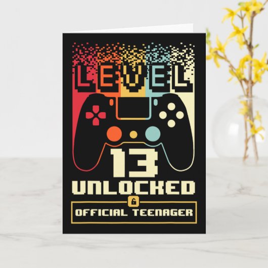 13th Birthday Gift Boys Level 13 Unlocked Official カード (黄色い花)
