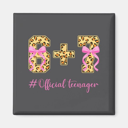 13th Birthday Girl Nk Coquette Bow Leopard 6+7 Yea マグネット (正面)