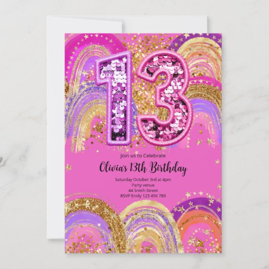 13th Birthday Girls Invitation 招待状 (正面)