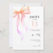 13th Birthday Invitation Pink Bow for Girls 招待状 (正面)
