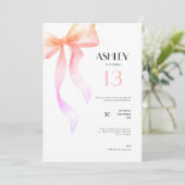 13th Birthday Invitation Pink Bow for Girls 招待状 (スタンド正面)