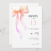 13th Birthday Invitation Pink Bow for Girls 招待状 (正面/裏面)