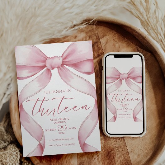 13th Birthday Invitation Pink Coquette Invite Girl 招待状