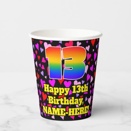 13th Birthday: Loving Hearts Pattern, Rainbow 13 紙コップ (裏面)