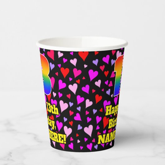13th Birthday: Loving Hearts Pattern, Rainbow 13 紙コップ (左)