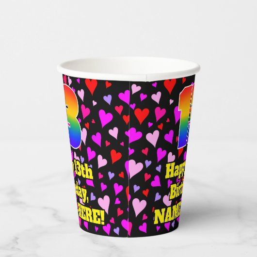 13th Birthday: Loving Hearts Pattern, Rainbow 13 紙コップ (右)