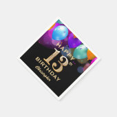 13th Birthday Partyブラック&金ゴールドバルーン スタンダードカクテルナプキン (角)
