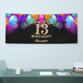 13th Birthday Partyブラック&金ゴールドバルーン 横断幕 (トレードショー)