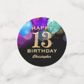 13th Birthday Partyブラック&金ゴールド紙吹雪 コンフェッティ (スモール正面)