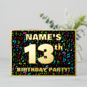 13th Birthday Party —おもしろい、音楽シカラフルンボル 箔招待状 (立ち正面)
