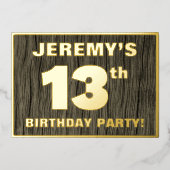 13th Birthday Party:, はっきりした Wood Grain Pattern 箔招待状 (正面)