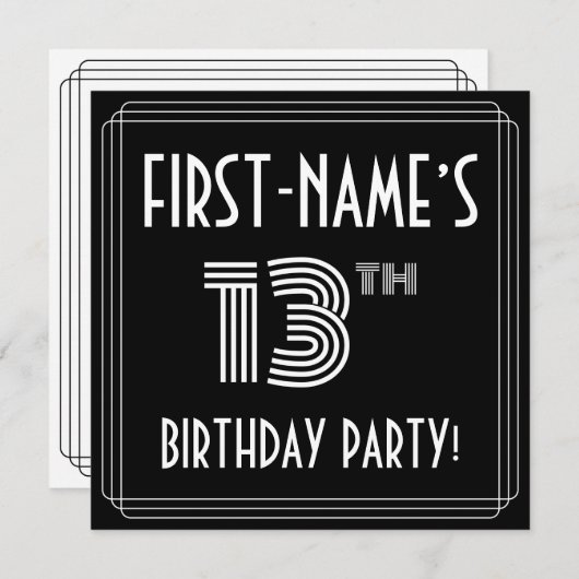 13th Birthday Party:アールデコスタイル(名前をカスタムする付) 招待状 (正面/裏面)
