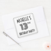 13th Birthday Party:アールデコスタイル+名前をカスタムする スクエアシール (封筒)