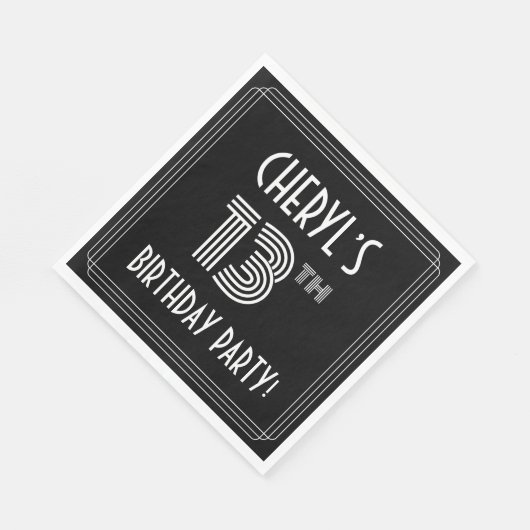 13th Birthday Party:アールデコスタイル+名前をカスタムする スタンダードランチョンナプキン (角)