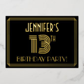 13th Birthday Party —アールデコスタイル「13」 +名前 箔招待状 (正面)