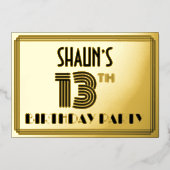 13th Birthday Party —アールデコスタイル「13」 & Name 箔招待状 (正面)