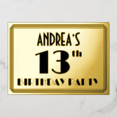 13th Birthday Party —アールデコ検索「13」 +名前 箔招待状 (正面)