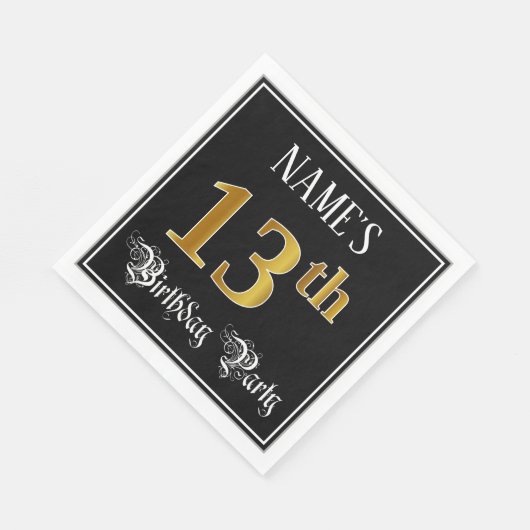 13th Birthday Party – スクリプファンシート、フェイク金ゴールド・ルック スタンダードランチョンナプキン (角)