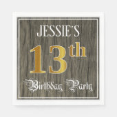 13th Birthday Party — フェイク金ゴールド&ウッドフェイク・ルックス スタンダードランチョンナプキン (正面)