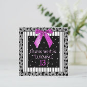 13th Birthday Party,招待状，ブラック/明るい赤紫色/ボウ 招待状 (スタンド正面)