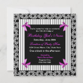 13th Birthday Party,招待状，ブラック/明るい赤紫色/ボウ 招待状 (裏面)