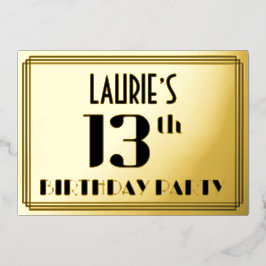 13th Birthday Party: Art Deco Look “13” and Name 箔招待状