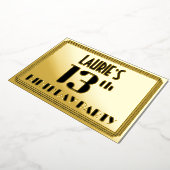 13th Birthday Party: Art Deco Look “13” and Name 箔招待状 (回転した状態)