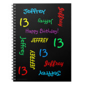 13th Birthday Party Guest Book, Repeat Names Black ノートブック (正面)