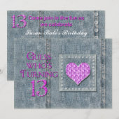 13th Birthday Party Invitation, Blue Jeans Pocket, 招待状 (正面/裏面)
