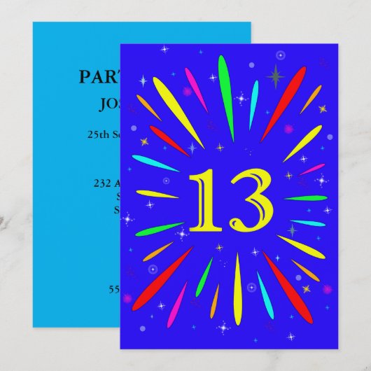 13th Birthday Party Invitation Explosion 招待状 (正面/裏面)