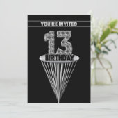 13th Birthday Party Invitation - Silver and Black, 招待状 (スタンド正面)