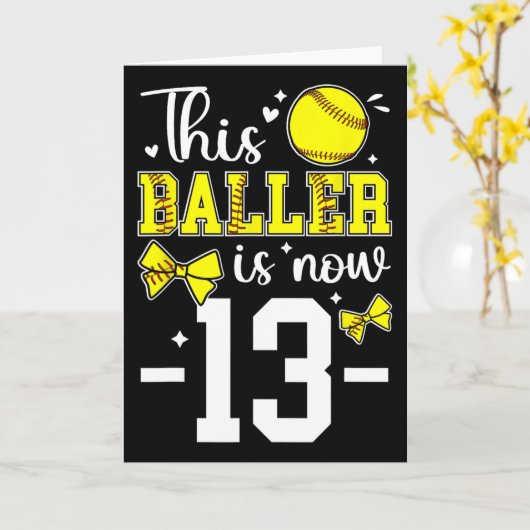 13th Birthday Party Softll Girl Thirteen Year Old  カード (黄色い花)