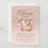 13th Birthday Rose Pink Gold Bow Birthday Party 招待状 (正面)