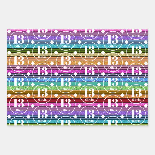 13th BirthdayCustom Name年齢ラップ紙シート ラッピングペーパーシート (正面)