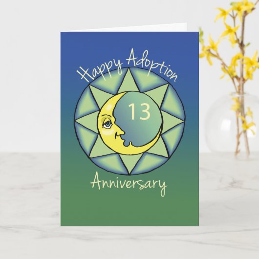 13th Gotcha Day/Adoption Anniversary Moon, Blue, カード (黄色い花)