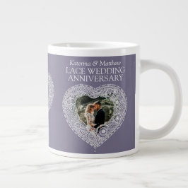13th Laceの周年記念結婚ハート写真グレー ジャンボコーヒーマグカップ