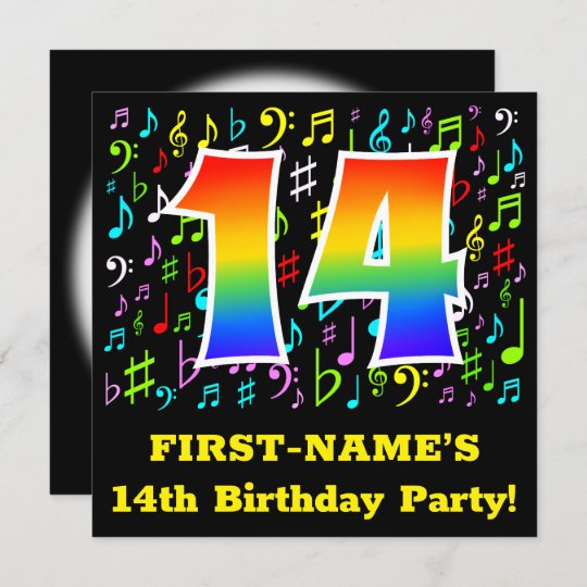 14歳の誕生日パーティー おもしろいミュージックシンボル レインボー14 招待状 Zazzle Co Jp