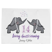 14アイボリーの結婚命日のかわいい象 ラージペーパーバッグ (裏面)