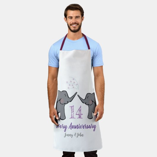 14アイボリー結婚記念かわいい象 エプロン (着用した状態)