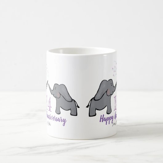 14アイボリー結婚記念かわいい象 コーヒーマグカップ (中央)