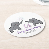 14アイボリー結婚記念かわいい象 ラウンドペーパーコースター (アングル)