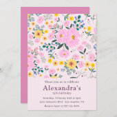 14エレガント歳の誕生日招待状ピンクフローラシック 招待状 (正面/裏面)