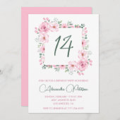 14エレガント歳の誕生日招待状フローラピンク 招待状 (正面/裏面)